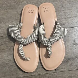 A New Day Cream Sandals with Striped Bow
